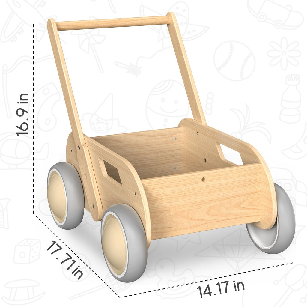 HOMEKOL Wooden Baby Push Walker, Natural Wood Color