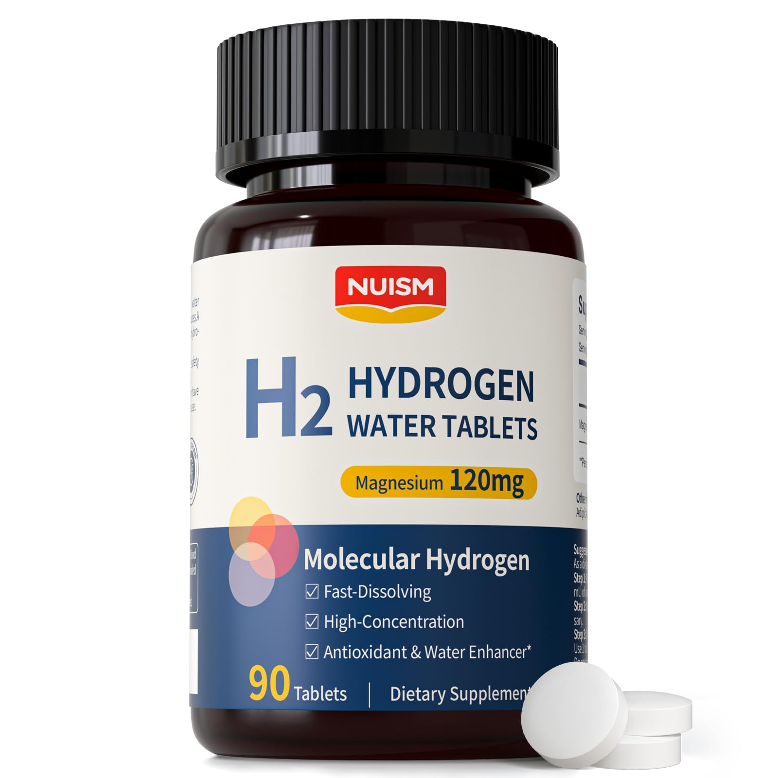 Nuism Hydrogen Water Tablets with Magnesium,Hydrogen Tablets for Drinking Water,Antioxidant and Cellular Health Support, H2 Molecular Tabs,90 Tablets