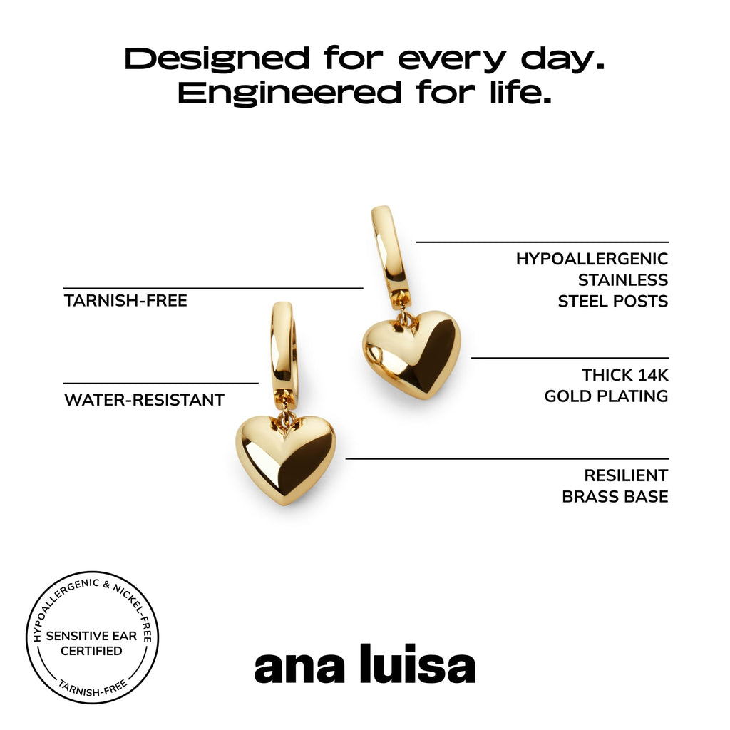 Ana Luisa Heart Charm Earrings for Women 14K Gold & Silver Rhodium Plated