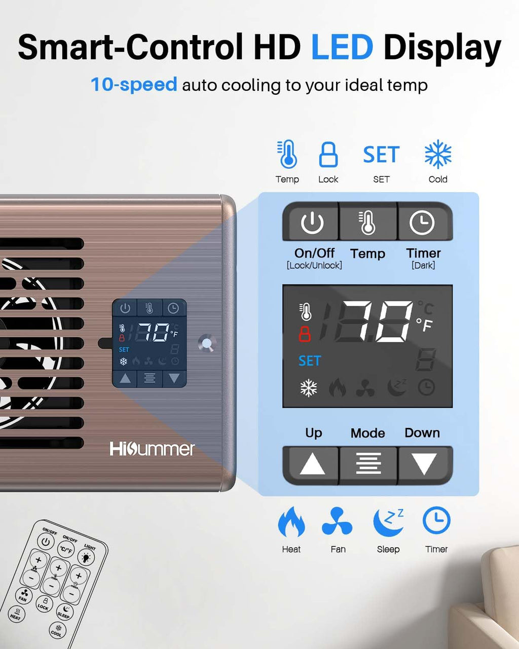 Hisummer Register Booster Fan for 4 x 10 Floor Vent Duct Openings, 150 CFM Airflow, 17 dB Quiet, 3s Thermostat Sensor, 10-Speed AC Vent Booster Fan with Remote, Easy Install (Oil-Rubbed Bronze)