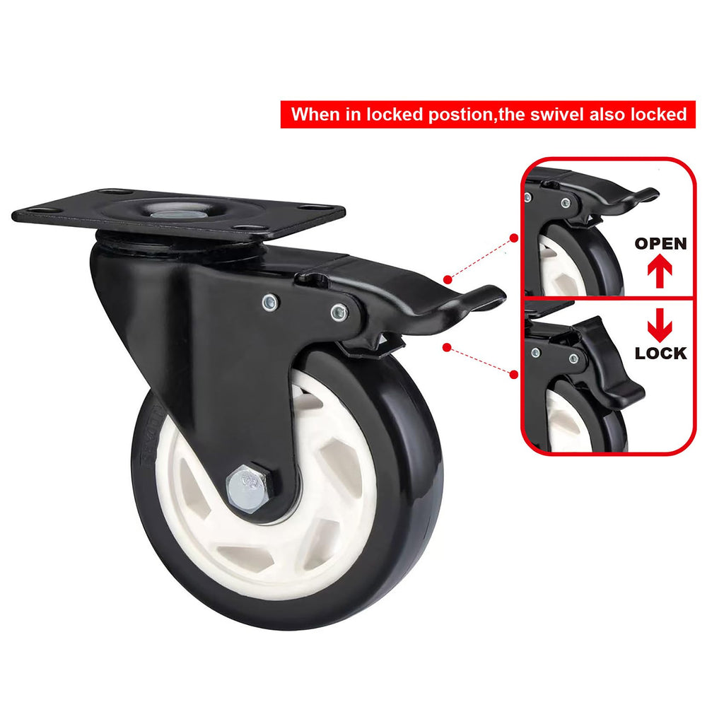 4 inch Caster Wheels, Casters Set of 8 Heavy Duty - CLOATFET Locking Swivel Casters with Brake (Top Plate), Non Marking Black Castor Wheels for Cart Furniture Workbench
