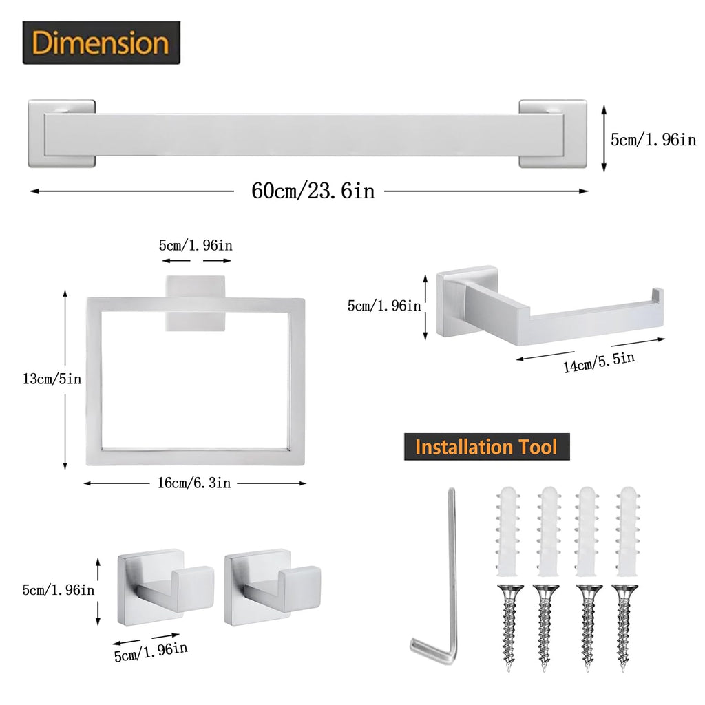 JOPOFI 5 Piece Bathroom Towel Bar Set - SUS304 Stainless Steel Bath Towel Holder, 23.6 Inch Towel Racks for Bathroom Wall Mounted, Bathroom Hardware Accessories Set - Brushed Nickel