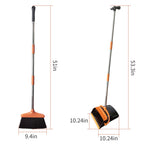 Broom and Dustpan Set for Home Long Handle (51" Length) Extendable Standing Dust Pan for Indoor Lobby Office Kitchen Cleaning (Black and Orange)
