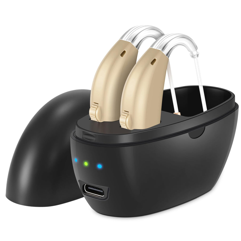 Updated Hearing Aids for Seniors,Rechargeable Hearing Amplifier with Noise Cancelling,Adjustable Volume Control,One Pair Hearing Assist Devices with Charging Box(Black)