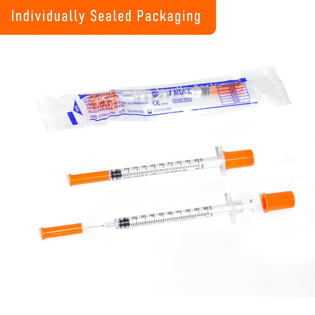 100pack 1cc Syringes with 32G 1/4 Inch-6mm U-100 Accurate Measuring for Liquid Individually Sealed Packaging