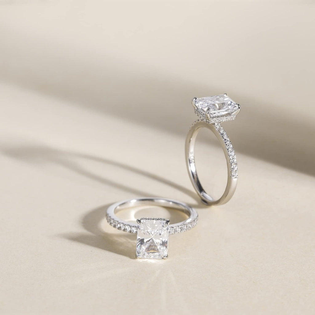 EAMTI 925 Sterling Silver Engagement Rings for Women Radiant CutSize 9