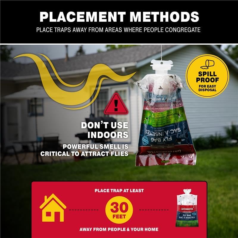 Catchmaster Pro Series Fly Bag 4-Pack, Hanging Fly Trap Outdoor Home, Bug Catcher and Flying Insect Trap with Premium Bait, Pet Safe Pest Control, XL Bag for Backyard, Pool, Patio & Camping
