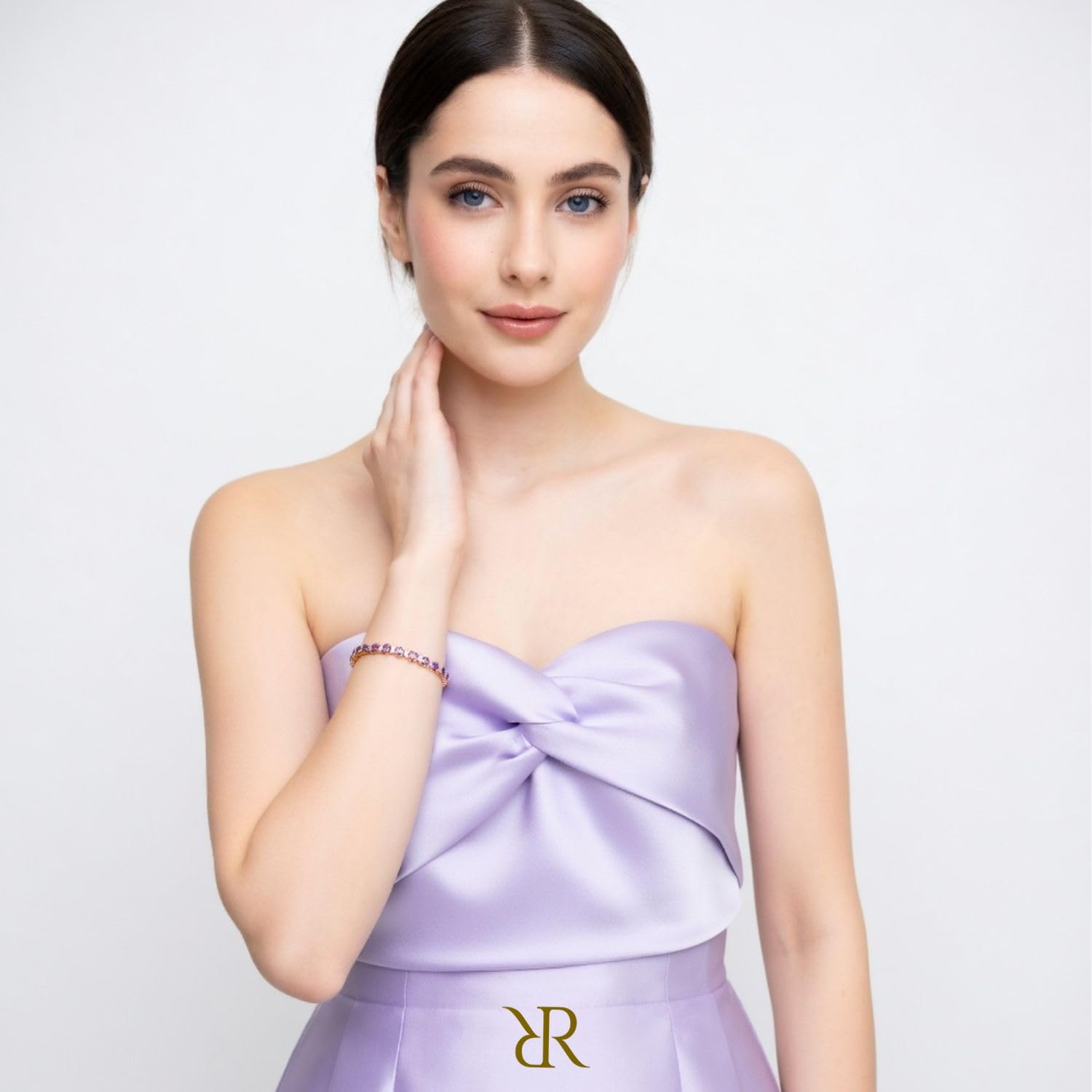 RIZILIA Purple Amethyst CZ 14K Gold Plated Tennis Bracelet for Women
