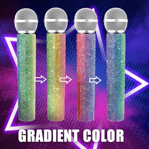 Sanwuta Fake Microphone Prop Sparkly Bling Rhinestones Plastic Play Microphone Pretend Glitter Bedazzled Mic for Cosplay Party Costume(Gradient)