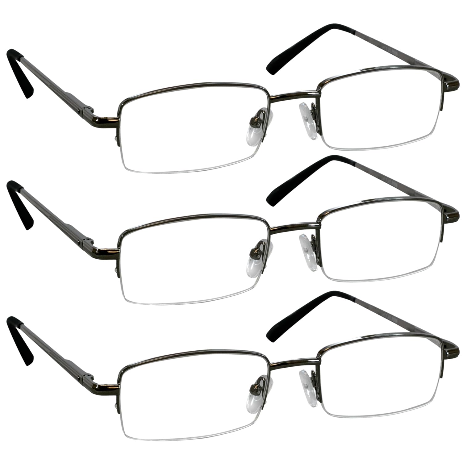 TruVision Readers 3 Pk - Gunmetal Metal Frames and Clear Acrylic Lenses 2.50