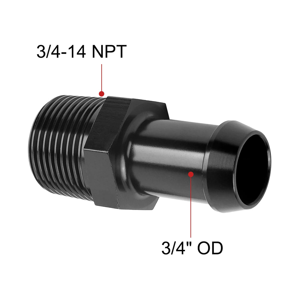 EVIL ENERGY 3/4" NPT Male to 3/4" Barb Fitting Adapter Straight Aluminum Black