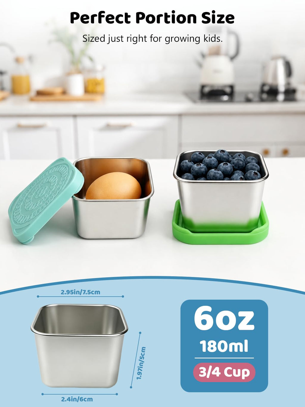 HTEVW 6 Pack Stainless Steel Snack Containers for Kids, 6 oz Food Container