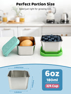 HTEVW 6 Pack Stainless Steel Snack Containers for Kids, 6 oz Food Container