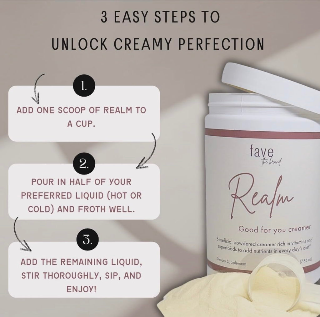 Fave the Brand Realm Functional Coffee Creamer Powder | L-Theanine, Magnesium & Hyaluronic Acid | Calm Energy, Hydration & Beauty Support | Daily Wellness Creamer