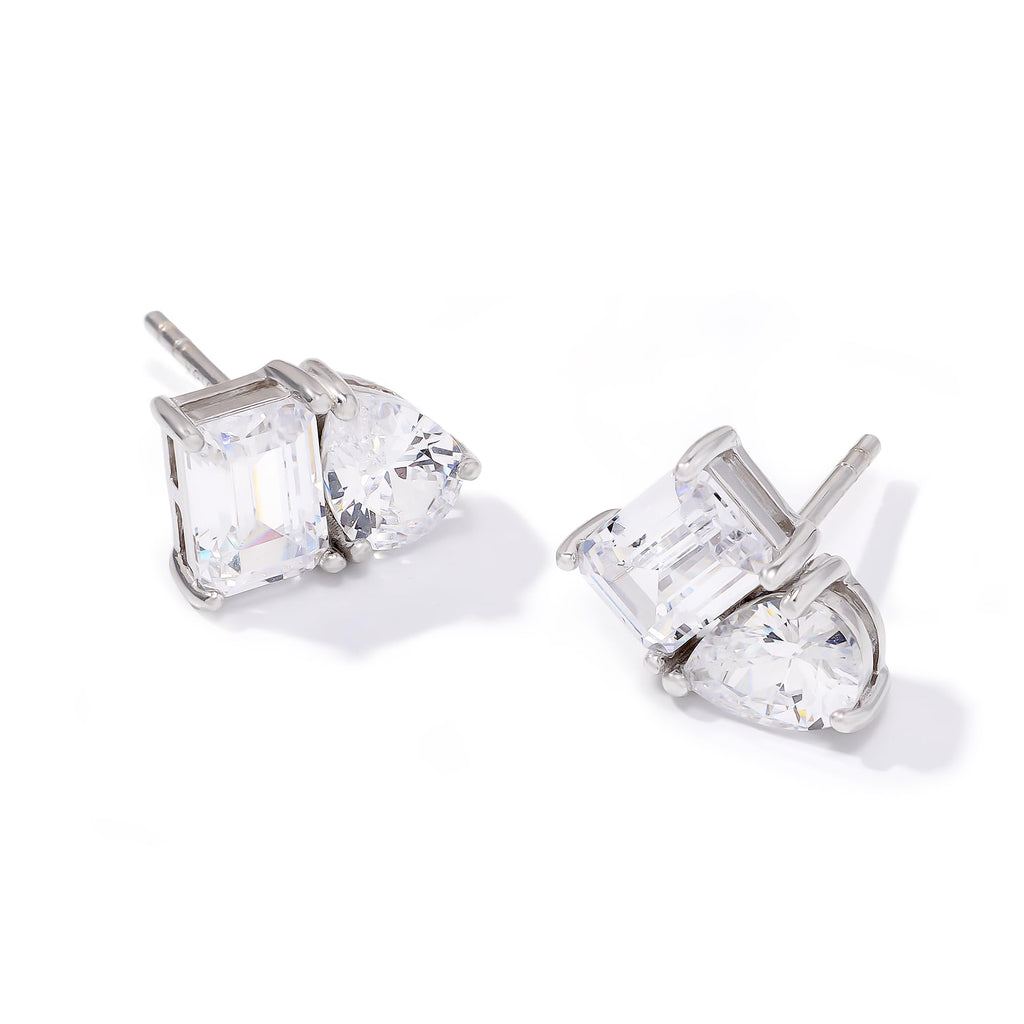 JTV White Cubic Zirconia Rhodium Over Sterling Silver Stud Earrings 5.58ct
