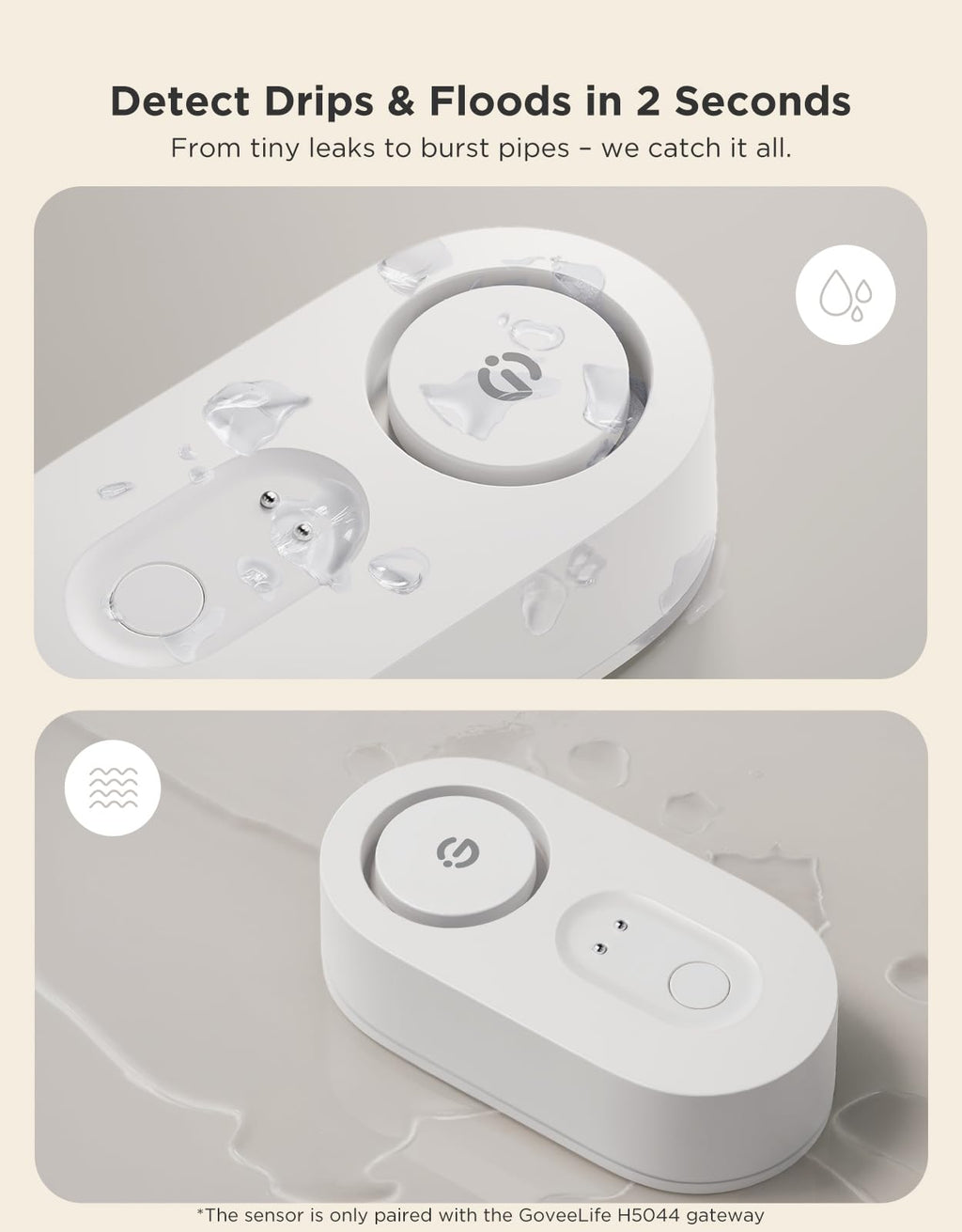 GoveeLife Water Leak Detector 5 Pack with 105dB Adjustable Alarm, Water Alarm with Dual Sets Sensor Probes Leaks and Floods. Suit for Home, Basement, and Kitchen(Cannot Connect to Wi-Fi Directly)