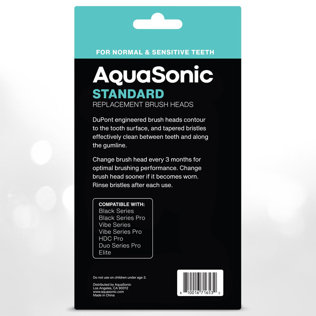 AquaSonic Genuine Standard Replacement Brush Heads | ADA Accepted | for Normal & Sensitive Teeth | Compatible with Many AquaSonic Toothbrush Handles (8 Pack Black)