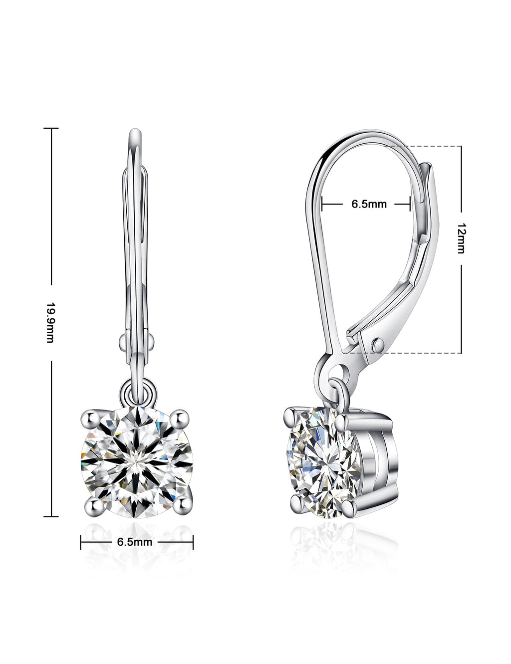YODEWA 2CT Moissanite Earrings for Women Silver Drop Dangle Earrings, 6.5mm