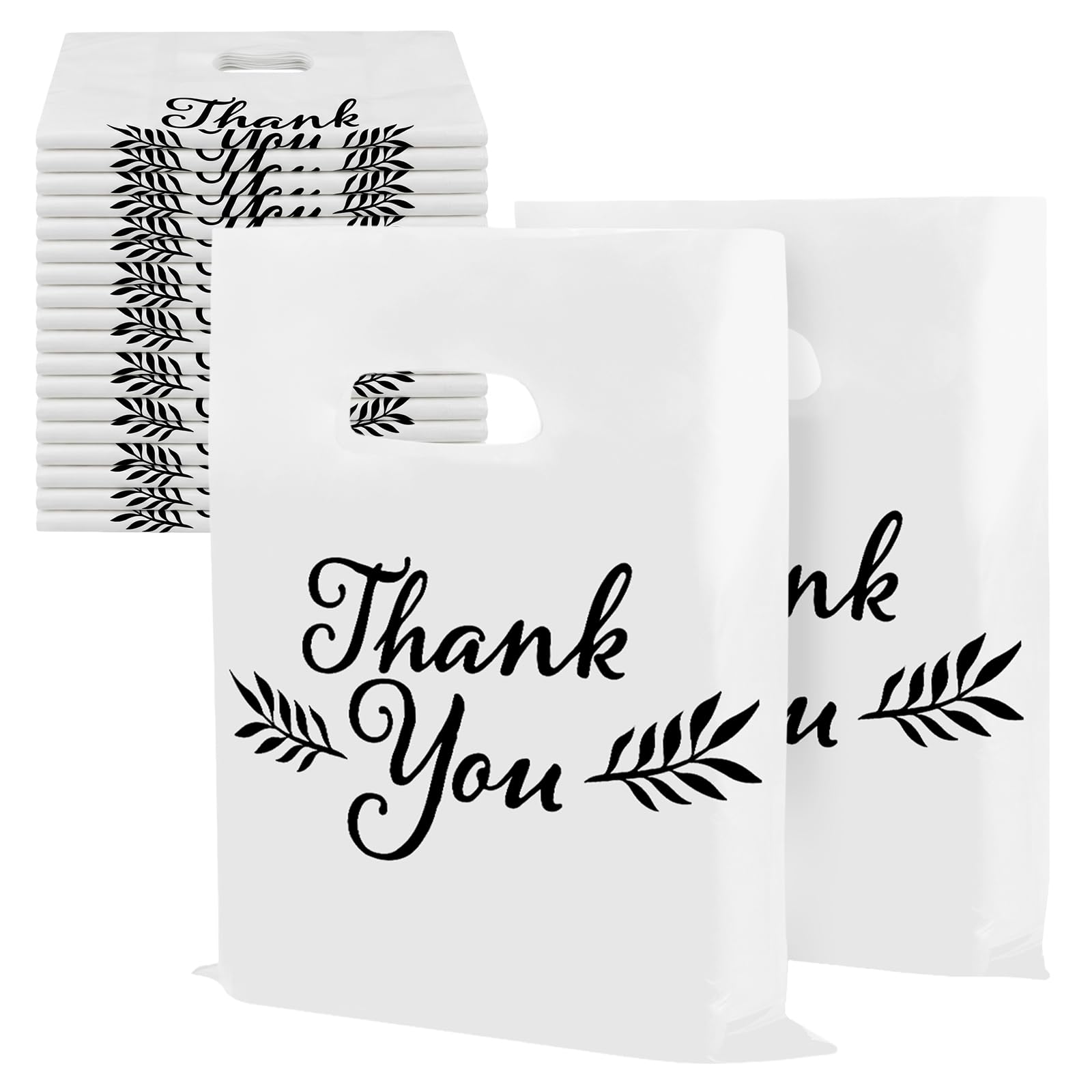 Houseables Thank You Bags, Merchandise Bags, With Handles, Plastic, For Shopping, Retail, Gift, Small Business, Boutique, Store, Customers, Product, Vendor, Events, Holiday, White, 16”x18”, Bulk 500PK