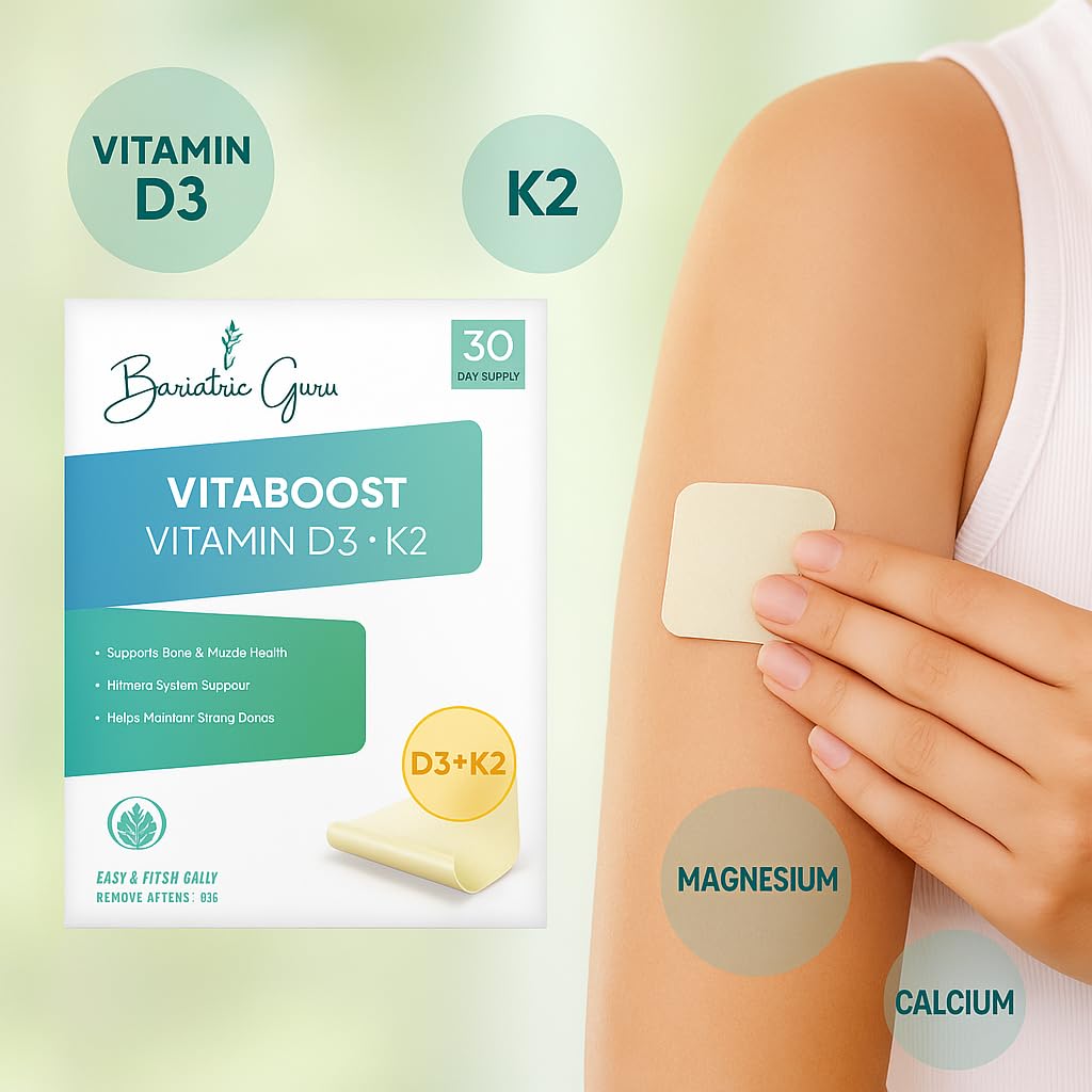Bariatric Guru VitaBoost Supplement Patch — Vitamin D3, K2, Magnesium & Calcium Citrate Transdermal Topical Patch for Bone, Muscle & Immune Support — 30 Patches