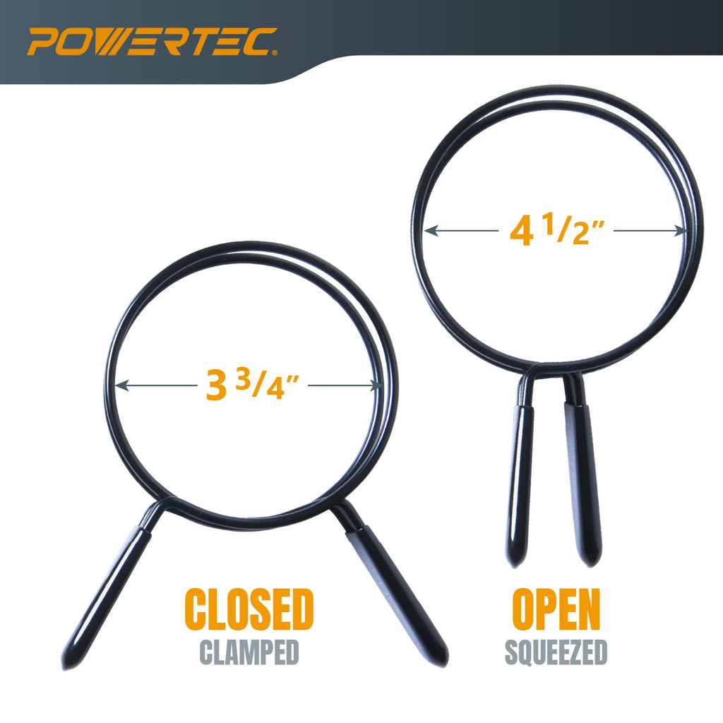 POWERTEC 4 Inch Double Loop Hose Clamps for Dust Collection Hose and Dryer Vent Hose, Quick Release Spring Clamps for Dust Collector and Dust Collection Fittings, 2 pack (70195)