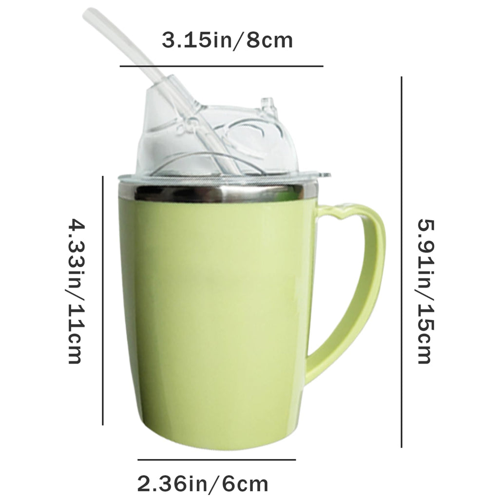 Peosaard Adult Sippy Cup, Beakers for Elderly, 350ml Spill Proof Adult Sippy Cup with Straw, 3-in-1 Stainless Steel Dysphagia Cups with Handle