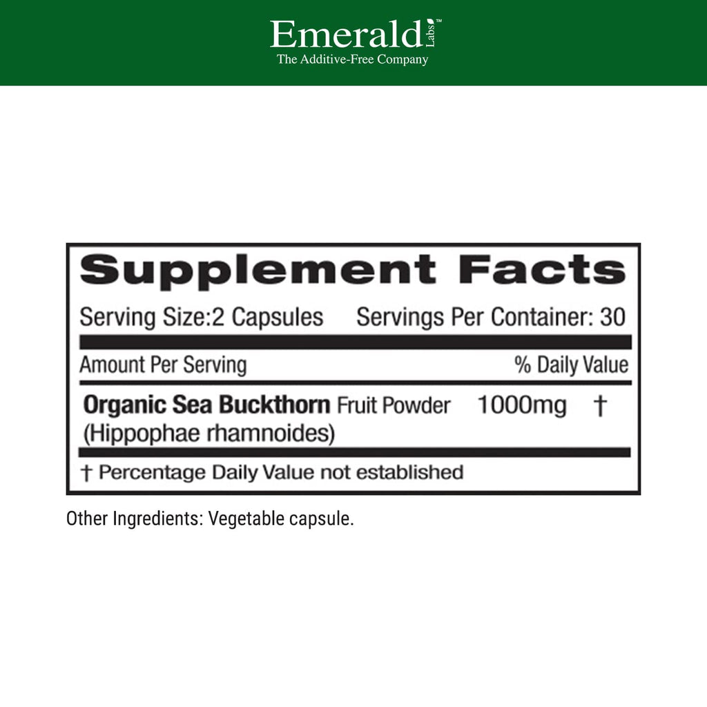 EMERALD LABS Sea Buckthorn - Dietary Supplement with Vitamins C, E & Omega 7 - Supports Adrenal, Energy, Skin & Immune Health - 60 Vegetable Capsules (30-Day Supply)