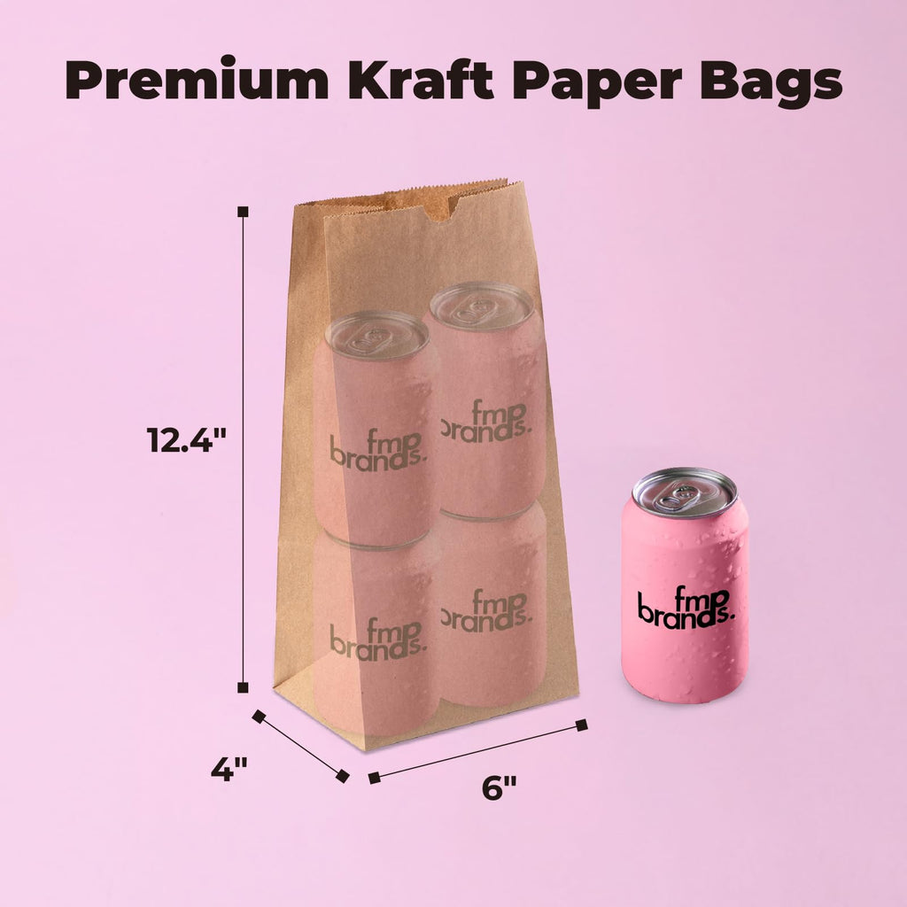 FMP Brands 500 Pack 8 lb Brown Paper Lunch Bags, 12.4 x 6 x 4 Premium Kraft Paper Bags Bulk for Small Business, Recyclable Snack Sacks, Durable Paper Grocery Bag for Food Storage, Packing