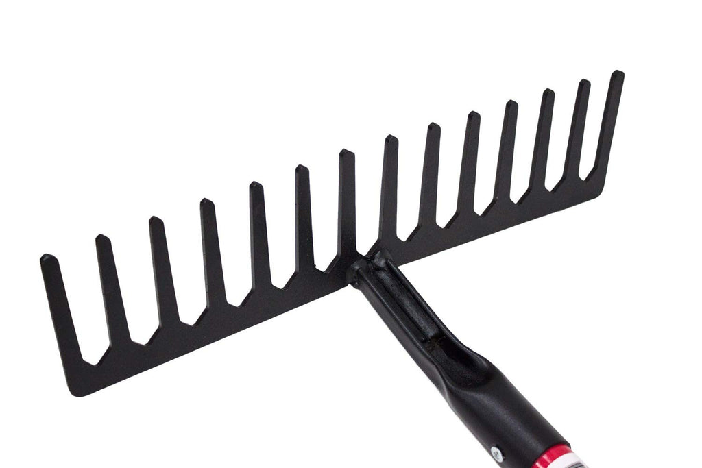 Bully Tools 14-Tine Level Head Rake | 60" Fiberglass Long Handle 16" Wide Head Garden Rake Heavy Duty Metal Tool for Soil Leveling, Spreading Mulch Gravel and Thatch | 100% Made in USA