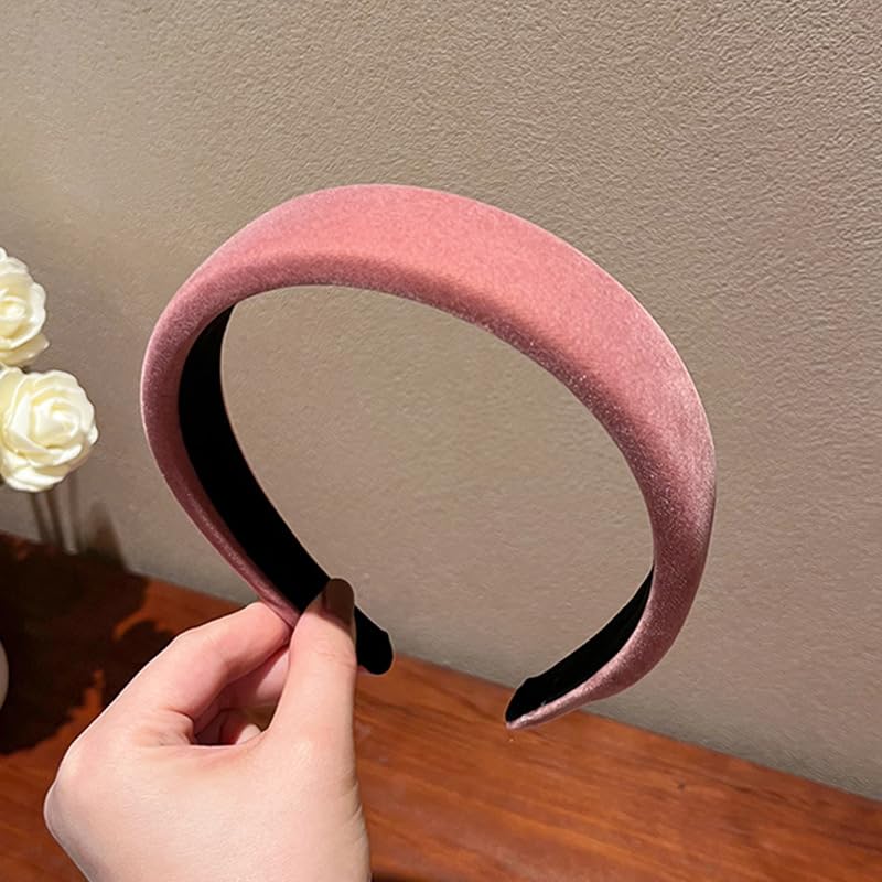 Pink Velvet Padded Headbands for Women Fashion Non slip Comfortable Head Bands for Women (Pink, one size)