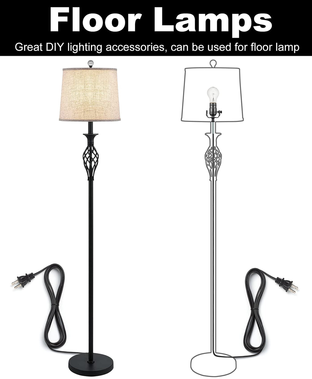 Black Lamp Rewire Kit, Lamp Wiring Kit with 12 FT Lamp Cord Replacement, 3 Way Socket and Essential Hardware, Lamp Parts for Repair Table Lamps and Floor Lamps, Lamp Kits for Do It Yourself
