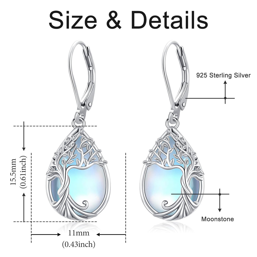 Odinstone Sterling Silver Earrings Tree of Life Moonstone Earring for Women