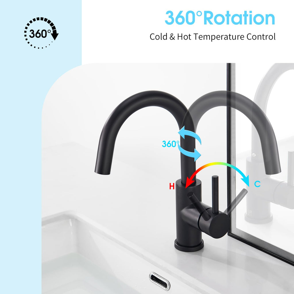 CREA Black Bathroom Faucet Brushed Nickel, Prep Wet Bar Sink Faucet Stainless Steel Single Hole Small Kitchen Faucet with 4 Inch Deck Plate, Mini Faucet Outdoor Tap for Farmhouse Vanity Sink Lavatory