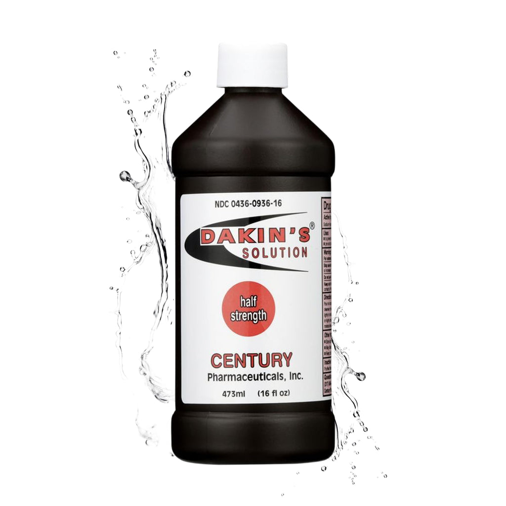 Dakin's Solution Half-Strength 0.25% Sodium Hypochlorite Wound Cleanser for Acute and Chronic Wounds, Antimicrobial No-Rinse Formula, Gentle on Skin, Safe for Home or Clinical Use, 16 oz