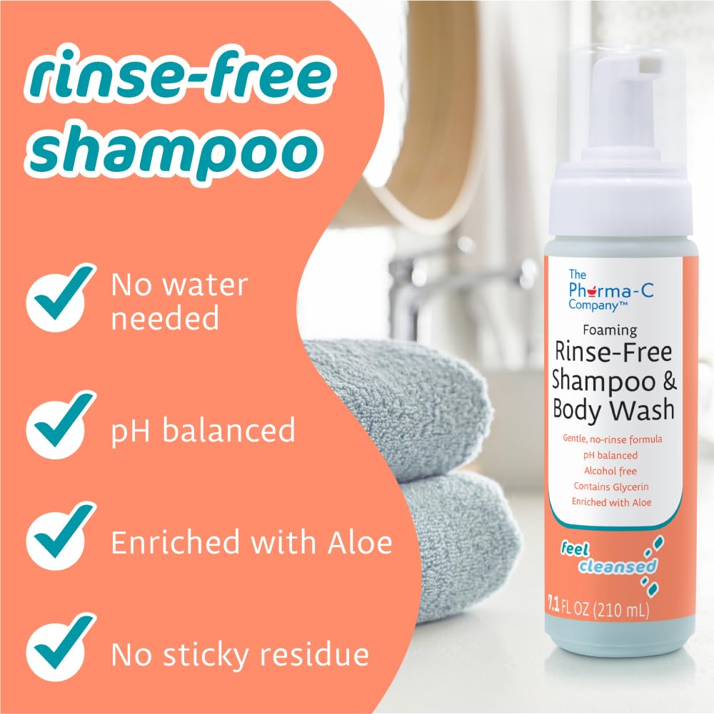 The Pharma-C Company - Foaming Rinse Free Shampoo & Body Wash [6 pack] - Hospital Tested Gentle No-Rinse Formula Leaves Hair & Body Fresh & Clean