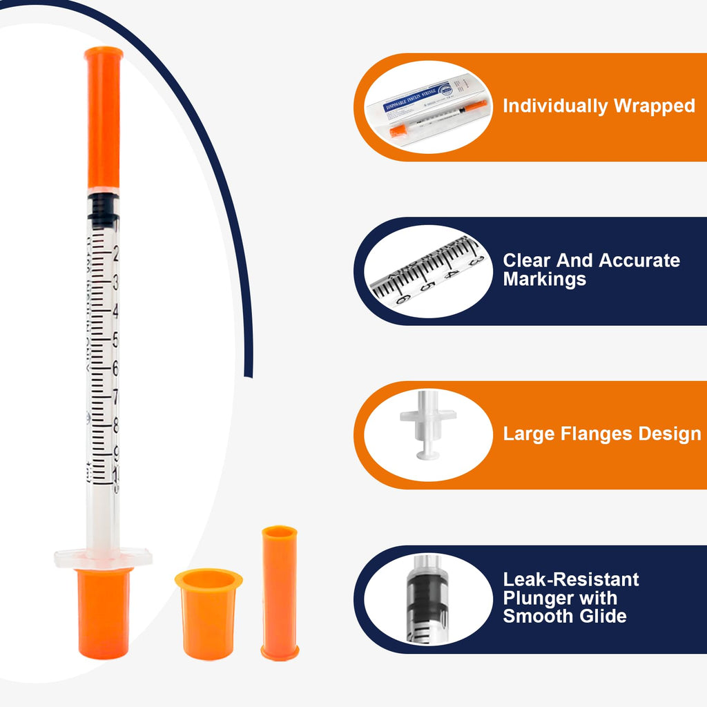 1ml 31G 5/16 Inch 8mm Syringes with Needle, U-100 Lab Tools, Pack of 100