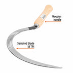 Truper Serrated Grass Sickle 16", High-Carbon Steel Blade, Lightweight Wooden Handle, Hand Scythe for Manual Harvesting and Weed Clearing (Model 15120)