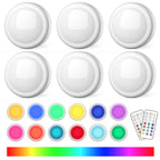 SEMSMOKS Puck Lights with Remote Control, Battery Operated LED Push Light Wireless, 13 Color RGB - for Closet, Bedroom Wall, Under Cabinet, Battery Powered Puck Lights. Convenient 3M Stick On, 6 Pack