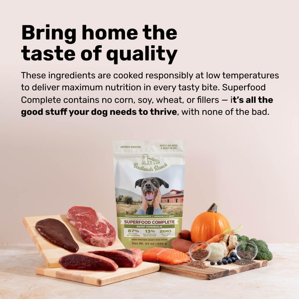 BADLANDS RANCH Air-Dried Beef Dog Food, 87% Real Meat, 24 oz