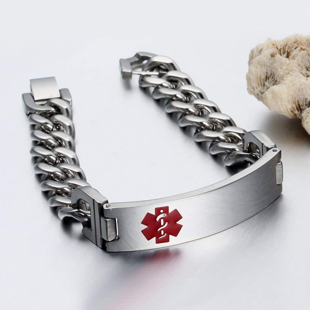 Giftider Custom Medical Alert Bracelet Engraved Emergency ID Stainless Steel Bracelets for Adults Men Women 7.5-8.5-9.8 Inch