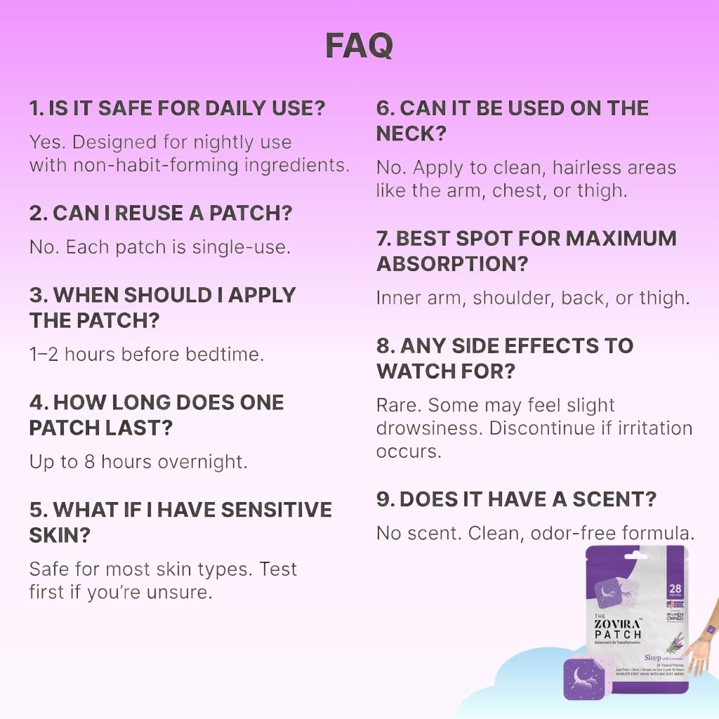 ZOVIRA Sleep Patches for Adults - Melatonin Free | Magnesium, Lavender & Ashwagandha | Non-Habit Forming Transdermal Sleep Aid | Hypoallergenic | 28 Count - Pack of 1
