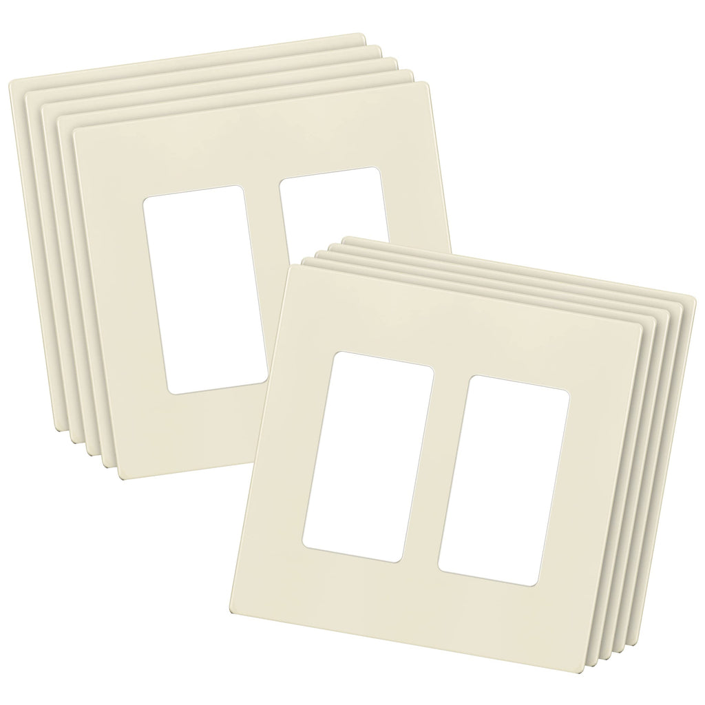 ENERLITES Screwless Decorator Wall Plates Child Safe Outlet Covers, Size 2-Gang 4.68" H x 4.73" L, Polycarbonate Thermoplastic, SI8832-LA-10PCS, Glossy, Light Almond (10 Pack)