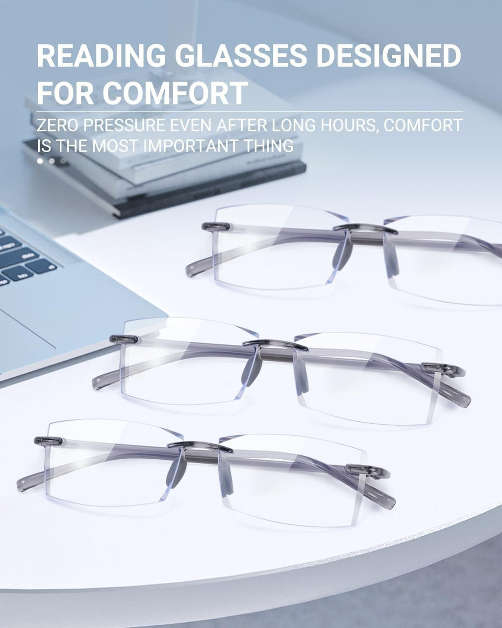 TERAISE Rimless Reading Glasses Comfortable Lightweight Frameless Reader 3 Pack Men and Women Blue Light Blocking Computer Eyeglasses(2.0X)