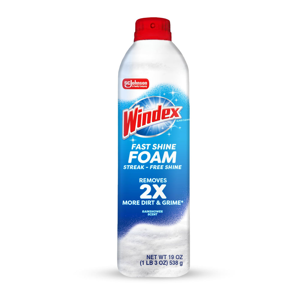 Windex Fast Shine Foam Glass Cleaner, No-Drip Windows, Doors, Mirrors & Countertops Aerosol Cleaning Spray, Streak-Free Shine, Removes Fingerprints, Dust, Dirt, Grime & More 19 oz (Pack of 1)
