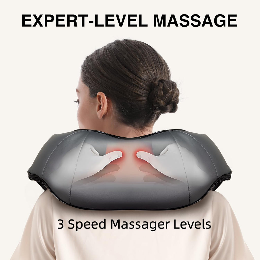 Nekteck Shiatsu Neck Massager with Heat for Pain Relief Deep Tissue, 2026 Upgraded 3D Back Shoulder Kneading Massage Pillow, Body Muscle Relaxation Tool Gifts for Him Her Mom Dad, Gray (NOT Cordless)