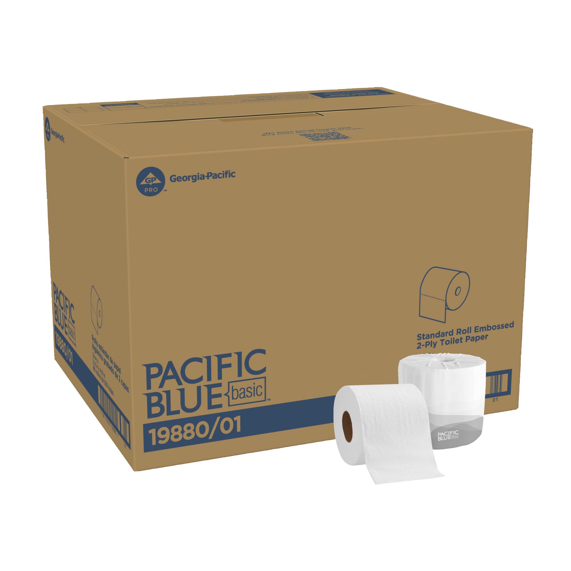 Georgia-Pacific Pacific Blue Basic 2-Ply Embossed Toilet Paper,19880/01, 550 Sheets Per Roll, 80 Rolls Per Case