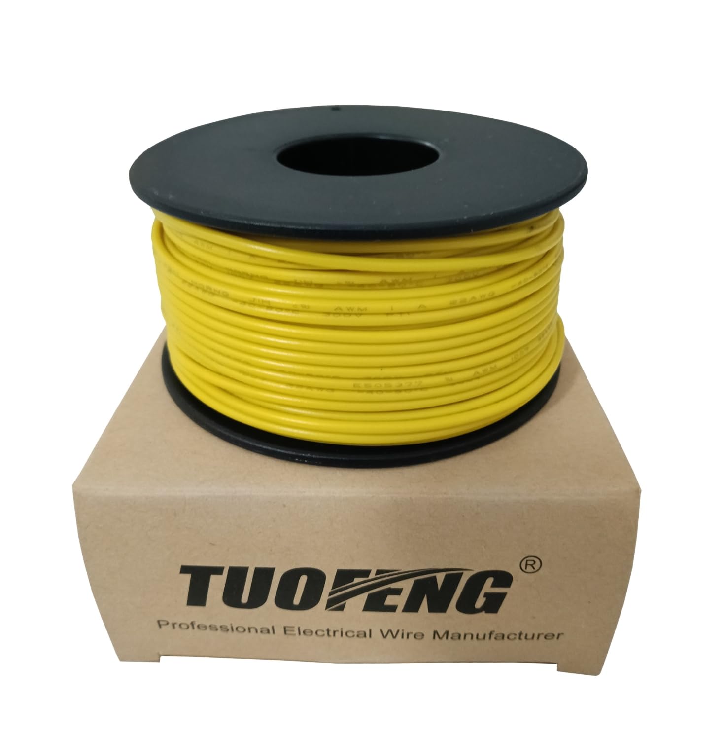 TUOFENG 22 AWG Yellow Wire 100ft - Flame Resistant, Rated for 300V, 1.6mm OD - Temperature -40°C to 80°C - Solid Core Jumper Wire, 3.2A Current - Ideal for Electronics Projects and Breadboards