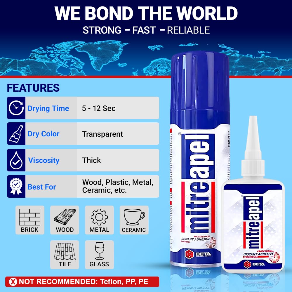MITREAPEL CA Glue with Activator Kit 2x3.5 oz-2x13.5 oz Instant Bond Professional Cyanoacrylate Adhesive and Super Glue Accelerator for Woodworking with Extra Caps&Microtips,DIY&Craft, Plastic,Repair