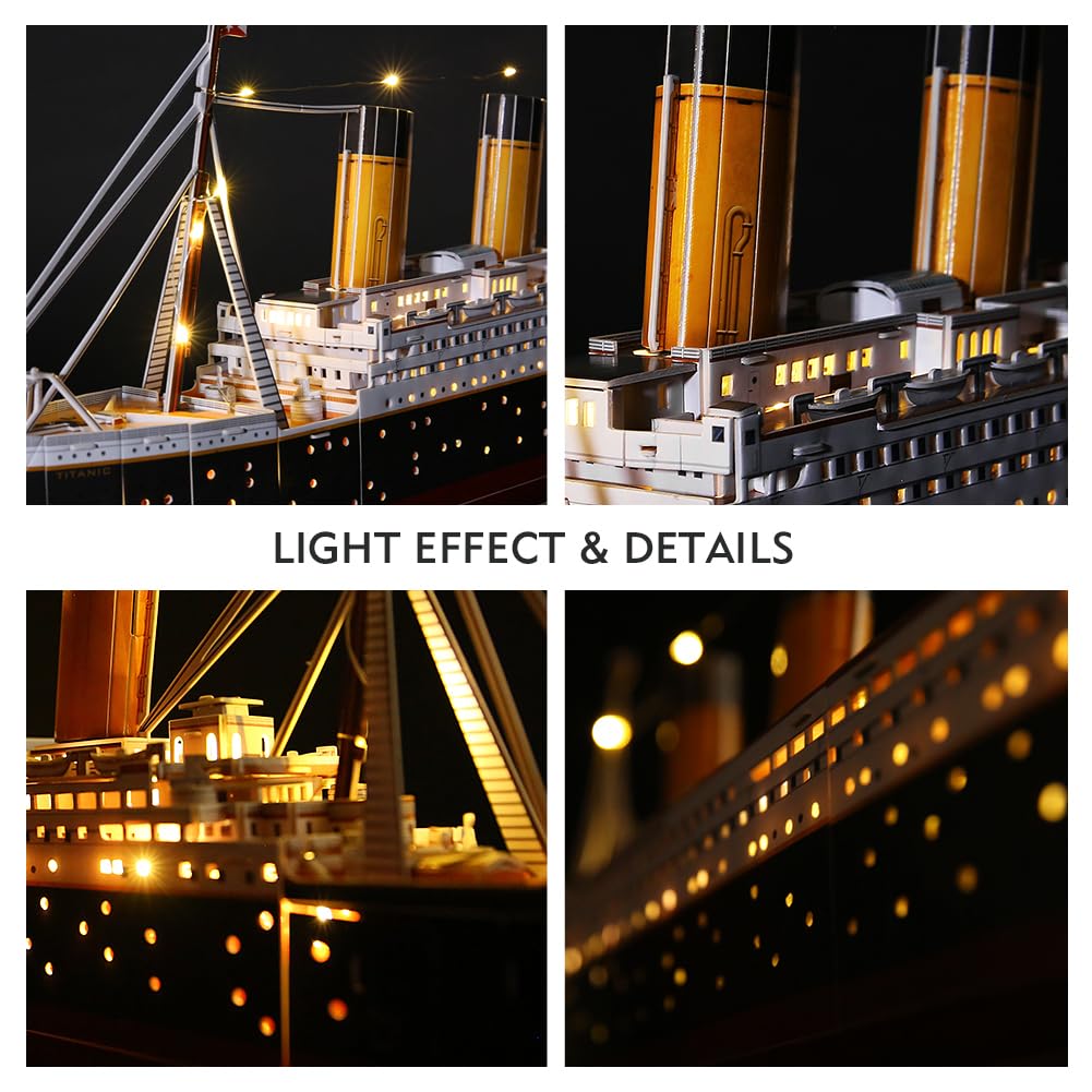 CubicFun Titanic 3D Model Ship Puzzle with LED Lights, 266 Pieces, 88 cm