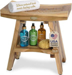 EcoDecors Teak Shower Bench 18", 300 lb Capacity – Waterproof Wood Bath Seat with Shelf, Spa Seating for Adults – Compact Fit for Small Bathrooms & Walk-in Showers – Slip-Resistant Feet